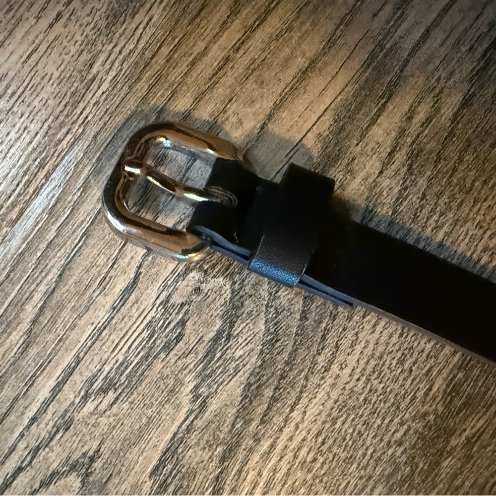 Black Leather Belt with Gold Buckle